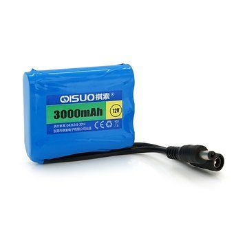 Акумуляторна батарея літієва QiSuo 12 V 3 A з елементами Li-ion 18650, DC5.5x2.1, (56x20x70mm)