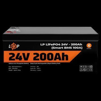 Акумулятор LP LiFePO4 24V - 200 Ah (Smart BMS 100А) з BT пластик для ДБЖ