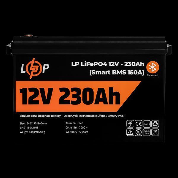 Аккумулятор LP LiFePO4 12V (12,8V) - 230 Ah (2944Wh) (Smart BMS 150А) с BT пластик
