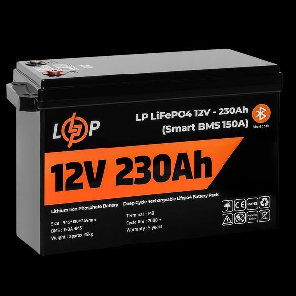 Аккумулятор LP LiFePO4 12V (12,8V) - 230 Ah (2944Wh) (Smart BMS 150А) с BT пластик