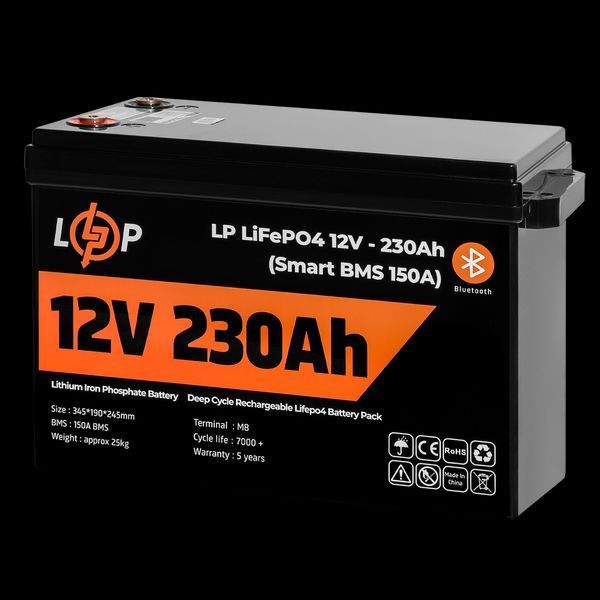 Аккумулятор LP LiFePO4 12V (12,8V) - 230 Ah (2944Wh) (Smart BMS 150А) с BT пластик