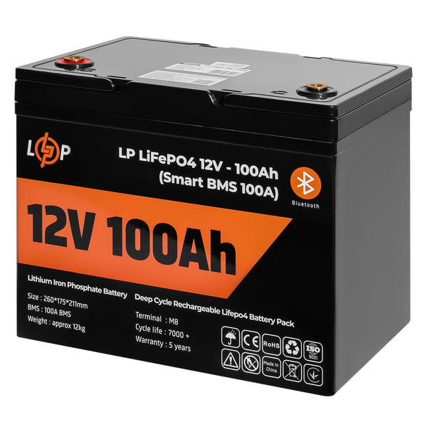 Аккумулятор LP LiFePO4 12V (12,8V) - 100 Ah (1280Wh) (Smart BMS 100А) с BT пластик