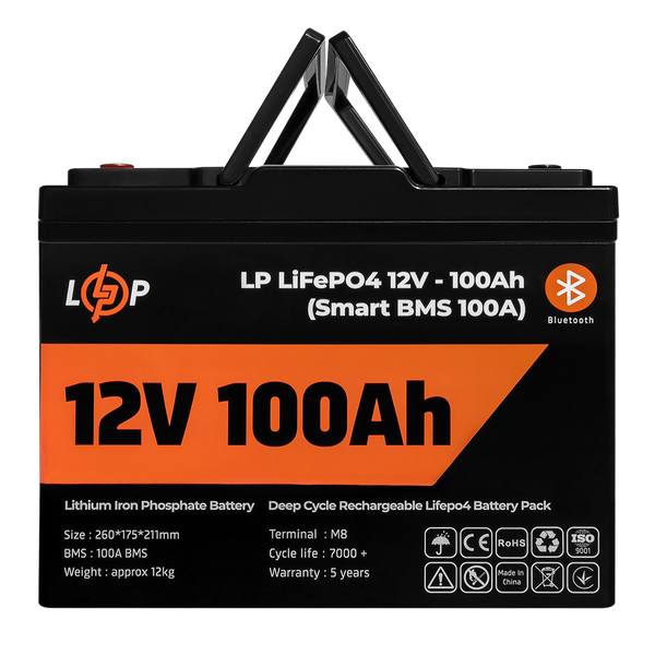 Аккумулятор LP LiFePO4 12V (12,8V) - 100 Ah (1280Wh) (Smart BMS 100А) с BT пластик