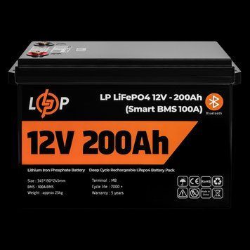 Акумулятор LP LiFePO4 12V - 200 Ah (Smart BMS 100А) з BT пластик для ДБЖ