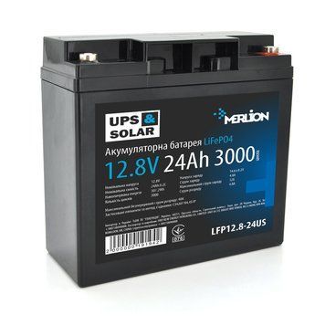 Літій-залізо-фосфатний акумулятор Merlion LiFePO4 12.8 V 24 AH (4S4P/BMS-30A), (166x175x125) for UPS, 3000