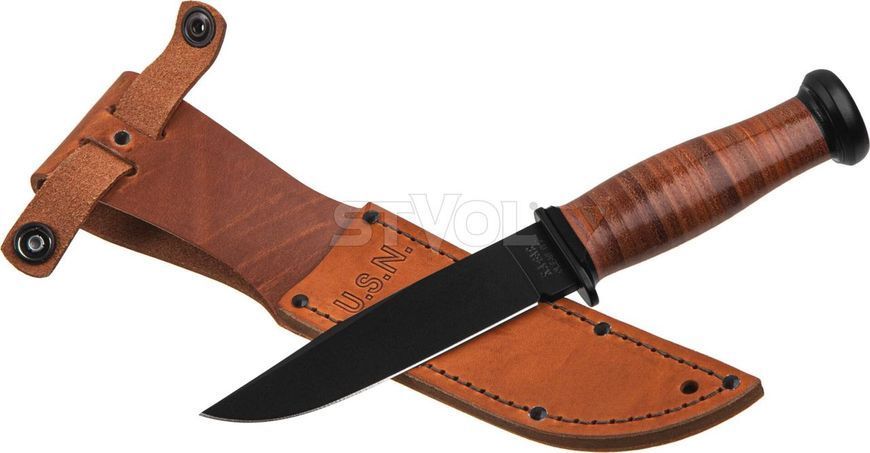 Ніж Ka-Bar Mark I, чорний, набірна шкір. ручка, шкіряний чохол
