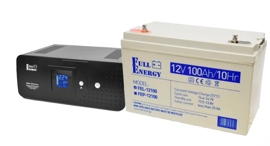Комплект бессперебойного питания ИБП Full Energy BBGP-220/8 800ВА/480Вт и аккумулятор Full Energy FEL-12100