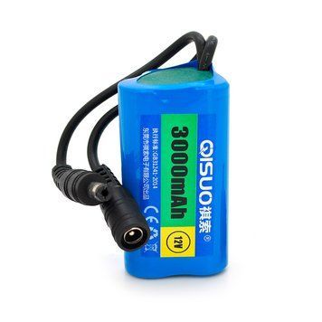 Акумуляторна батарея літієва QiSuo 12 V 3 A з елементами Li-ion 18650, DC5.5x2.1, (37x37x67mm)