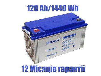 Акумулятор гелевий для ібп Ultracell UCG120-12 12 V 120 Ah GEL (гелевий, напруга 12 В, ємність 120 А/год)