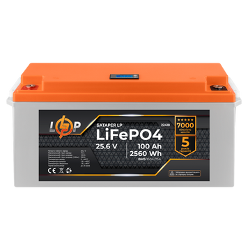 Акумулятор LP LiFePO4 24V (25,6V) - 100 Ah (2560Wh) (BMS 150/75А) пластик