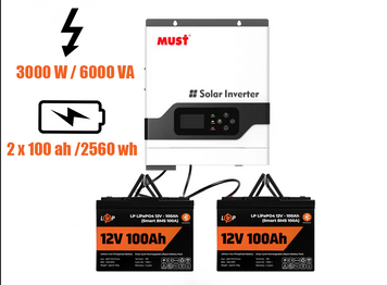 Комплект безперебійного живлення Гібридний інвертор MUST PV18-3024VPM + два акумулятори LogicPower 100 Ah