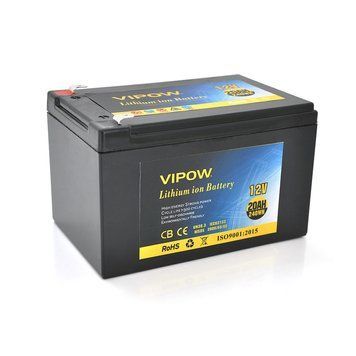 Акумуляторна батарея літієва Vipow 12 V 20 Ah з елементами Li-ion 18650 з вбудованою ВМS-платою, (3S10P)