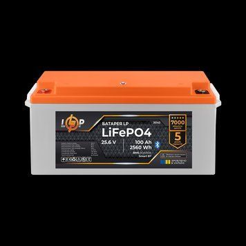 Акумулятор LP LiFePO4 25,6V &mdash; 100 Ah (2560Wh) (BMS 80A/50А) пластик Smart BT