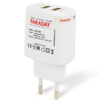 Блок живлення Faraday Electronics 18W/OEM з 2 USB виходами 5V/1A+2.4A